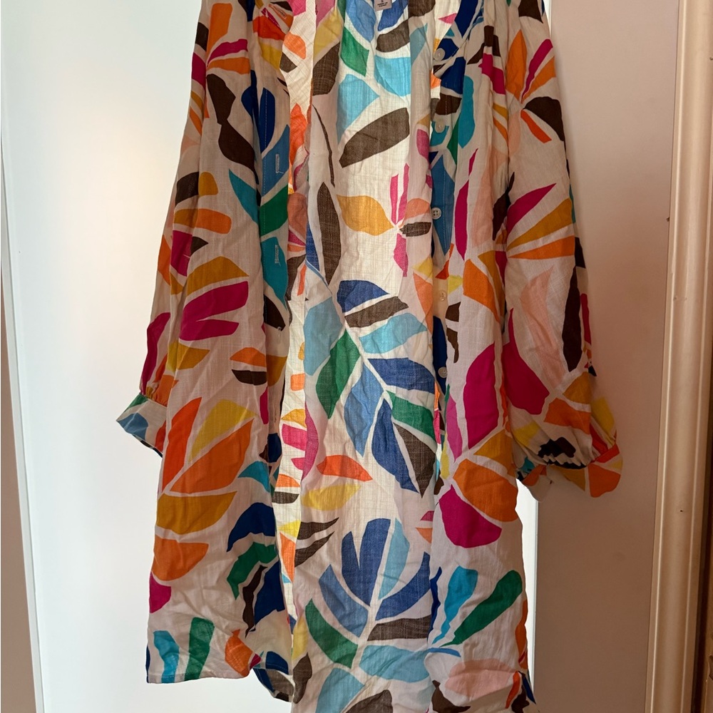 Colorful Leaf Print Button Front Tunic